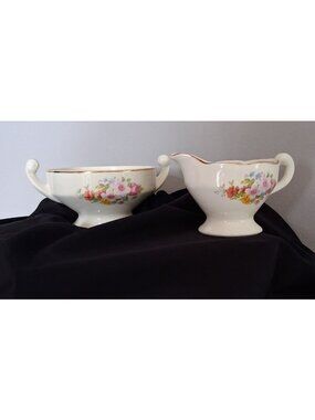 VTG Mount Clemens Pottery 1930s Mildred Pattern Floral Creamer & Sugar Bowl USA